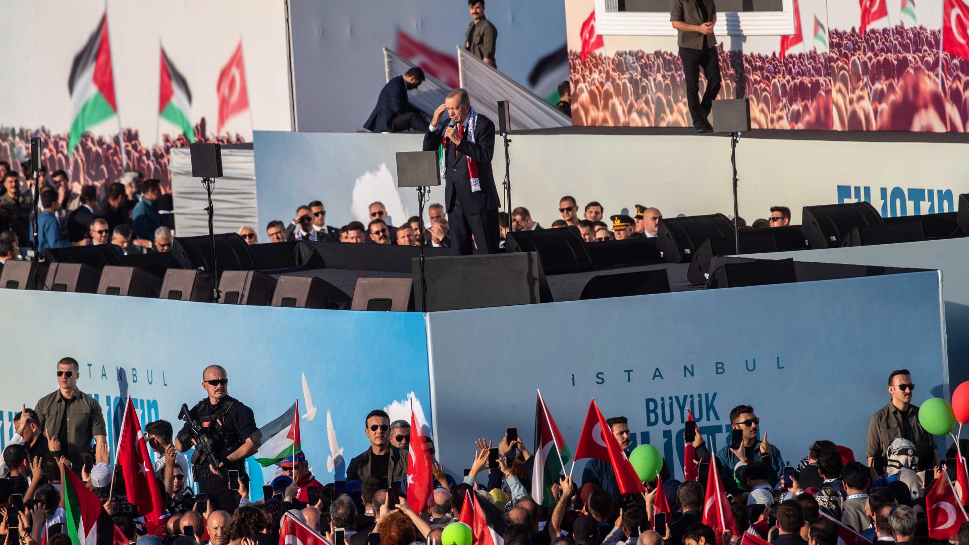 Turkey's President Recep Tayyip Erdogan speaks during a rally in solidarity with Palestinians in Gaza. Photo: Burak Kara/Getty Images