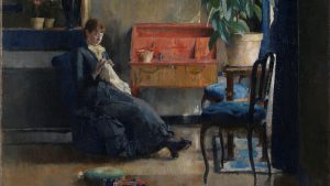 Harriet Backer, Blue interior, 1883. Painted in Paris, the model was the artist’s colleague and friend Asta Nørregaard. Photo: Nasjonalmuseet/Børre Høstland