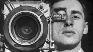 A still from Dziga Vertov’s 1929 film Man with a Movie Camera, featuring his brother and chief cameraman, Mikhail Kaufman, taking a self-portrait. Photo: Bridgeman/Getty