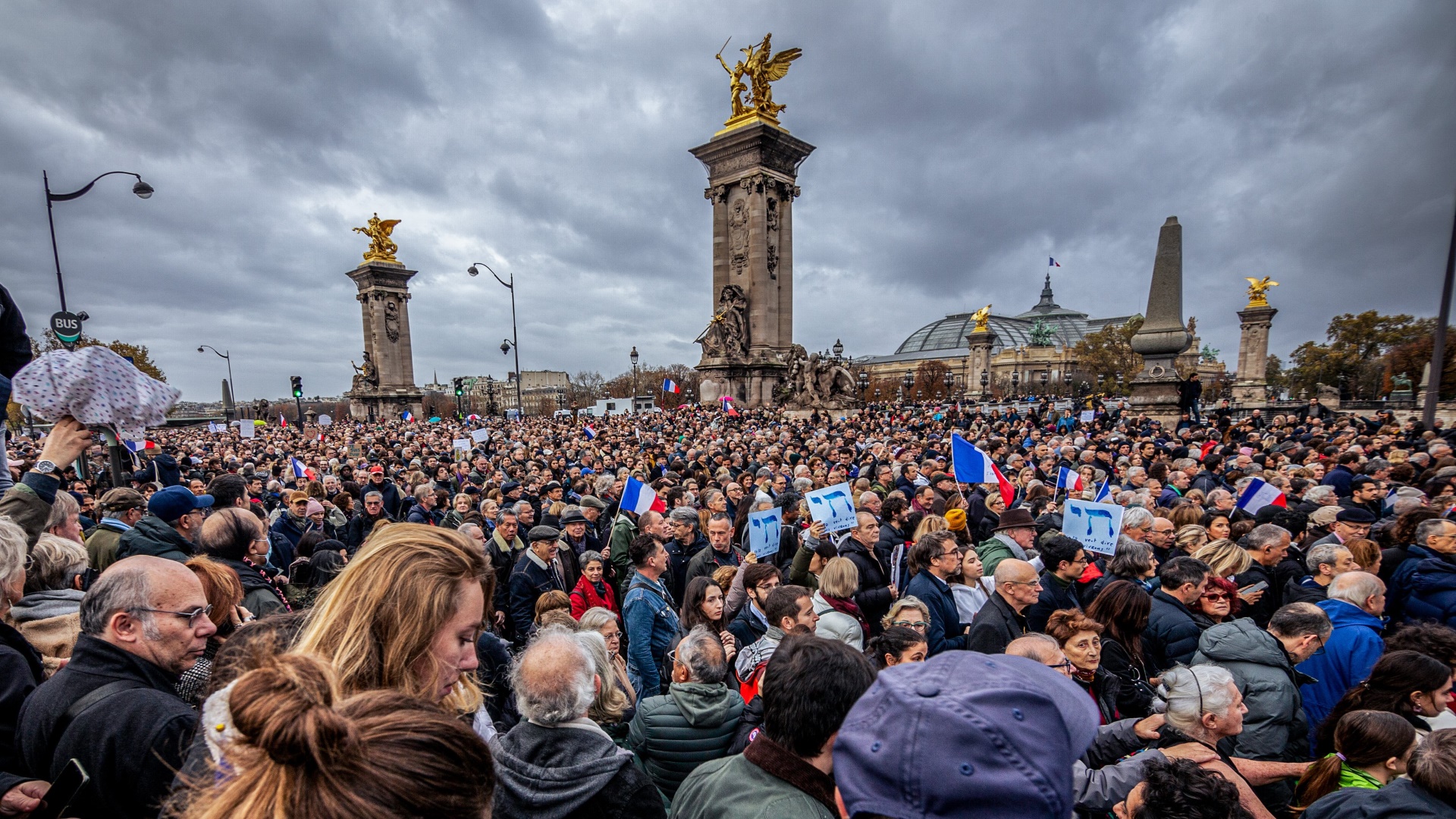 More than 100,000 Parisians take part in a rally against antisemitism. Photo: Telmo Pinto/SOPA Images/LightRocket/Getty
