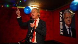  Geert Wilders, Dutch right-wing politician and leader of the Party for Freedom (PVV), reacts to the exit poll. Photo: Carl Court/Getty Images