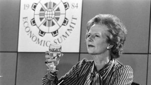 Prime minister Margaret Thatcher attends the 10th EEC Summit at Lancaster House, June 1984. Photo: Bettmann/Getty