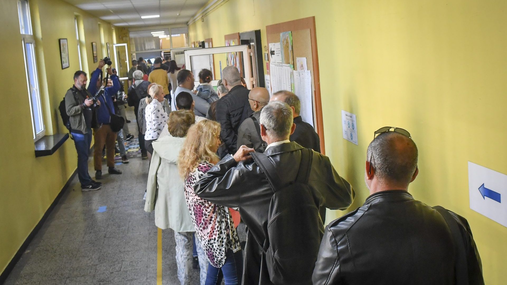 People wait on line in front of polling station during local government elections in Sofia. Photo:  Georgi Paleykov/NurPhoto via Getty Images