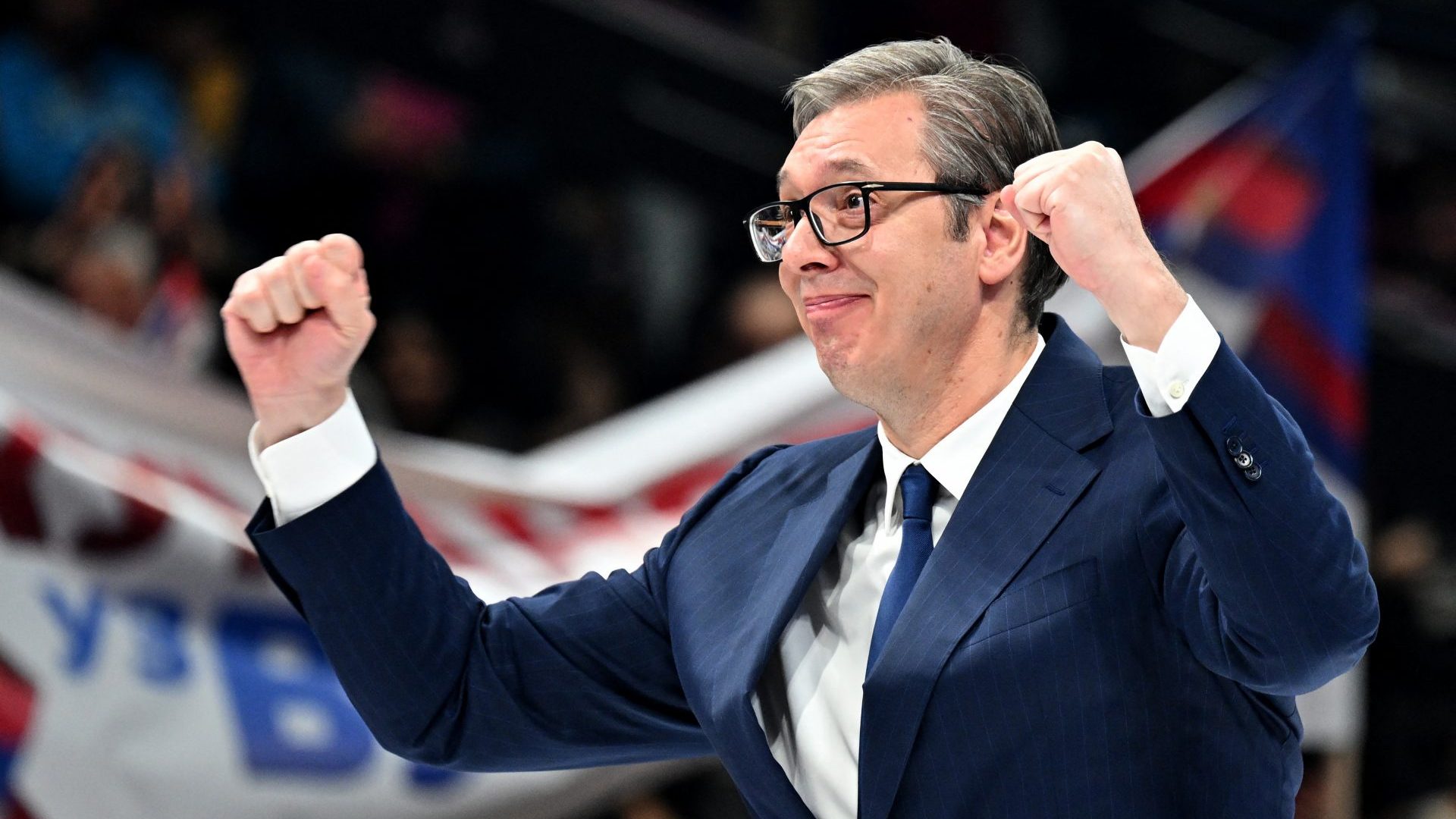 Serbian President Aleksandar Vucic gestures during a political rally of the Serbian Progressive Party (SNS) at the Stark Arena in Belgrade on December 2, 2023, ahead of the December 17 elections. Photo: ANDREJ ISAKOVIC/AFP via Getty Images