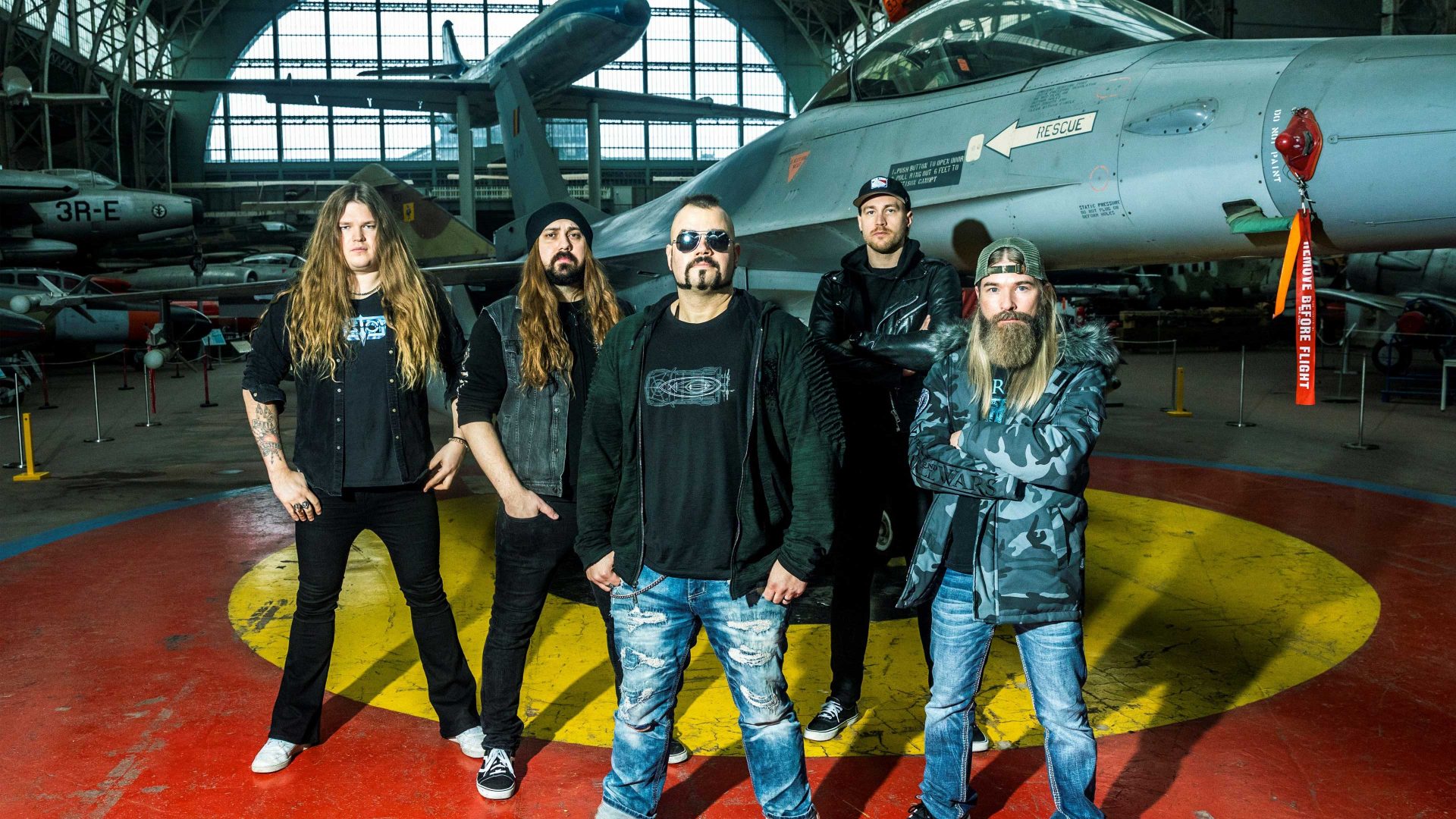 Swedish heavy metal band Sabaton's singer Joakim Broden and his bandmates. Photo: HATIM KAGHAT/BELGA/AFP via Getty Images 