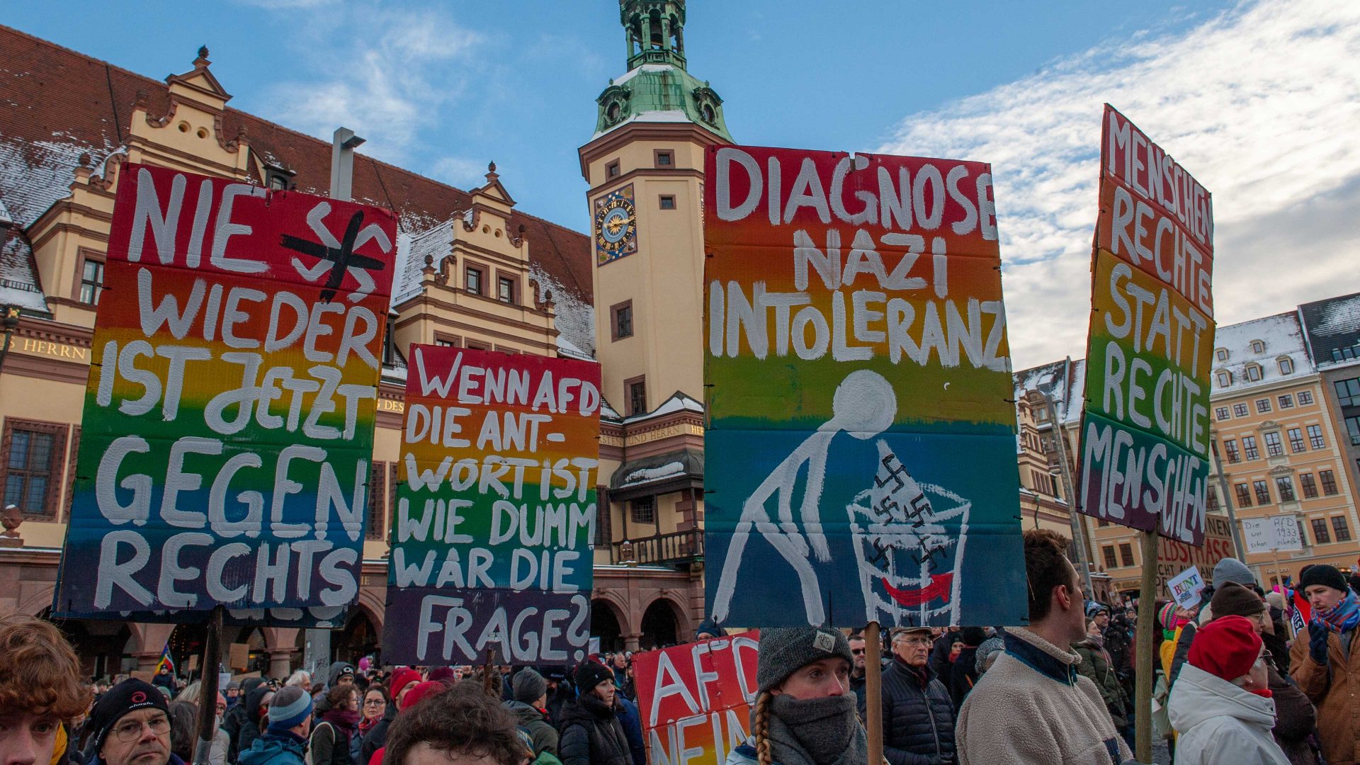 People gather to protest against the far-right Alternative for Germany (AfD) political party. Photo: Craig Stennett/Getty Images