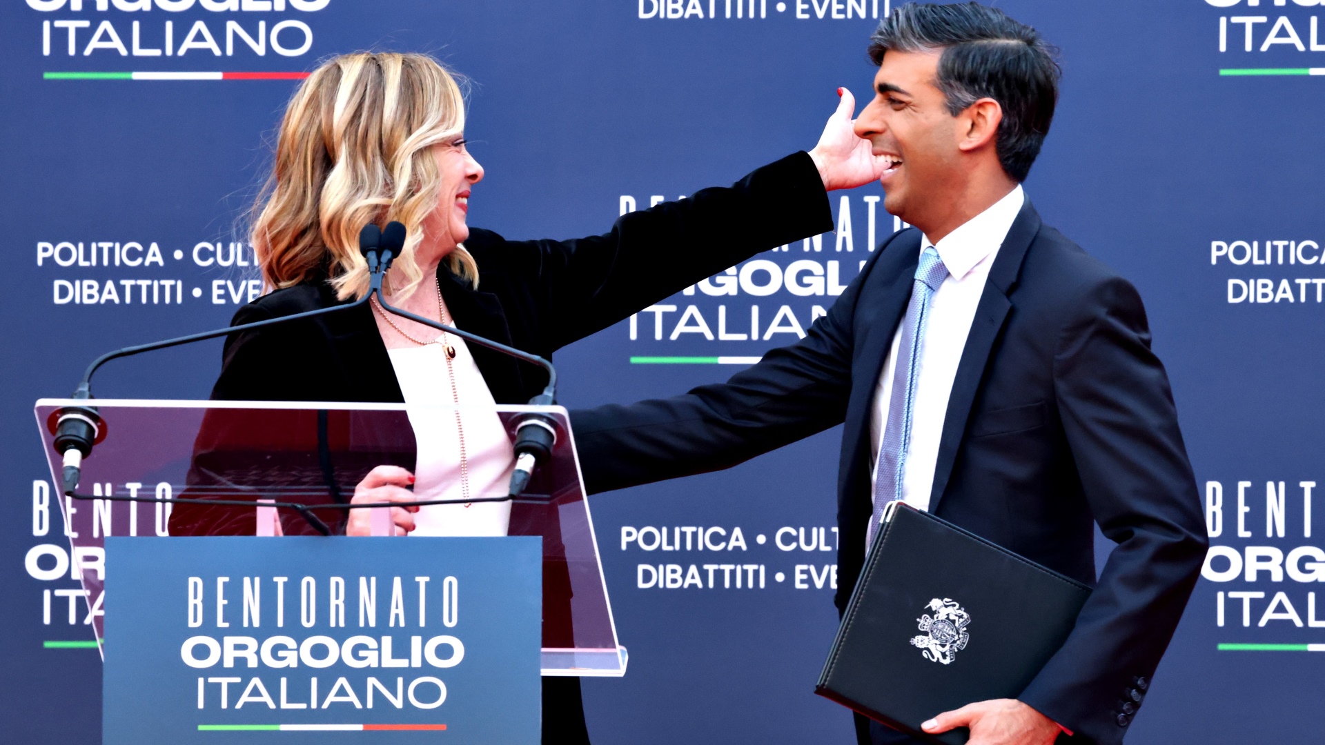 Rishi Sunak with Italy’s far-right PM Giorgia Meloni at the Atreju 2023 Conservative political festival in Rome last month. Photo: Franco Origlia/Getty