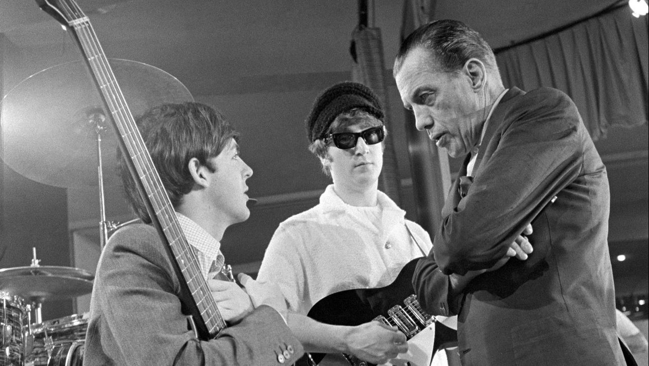 Paul McCartney, John Lennon and Ed Sullivan in rehearsals at the Deauville Hotel, Miami Beach, February 16, 1964. Photo: CBS/Getty