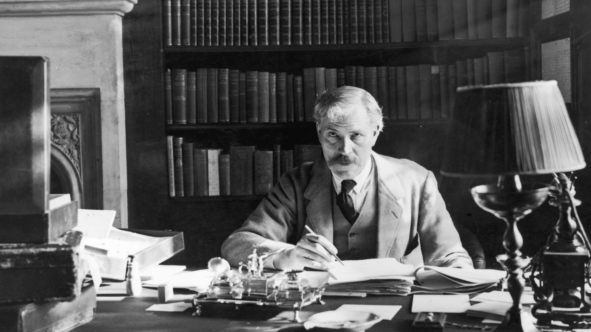 Prime Minister Ramsay MacDonald at work in his study at Chequers. Photo: Topical Press Agency/Getty Images