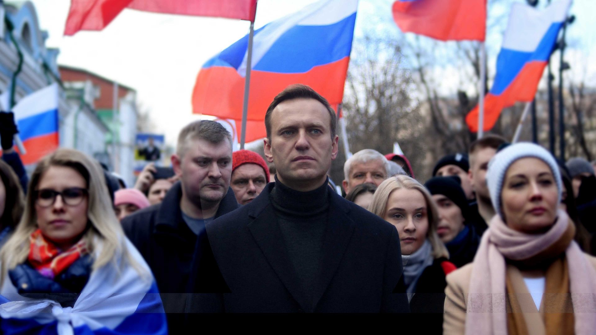 Russian opposition leader Alexei Navalny, his wife Yulia, opposition politician Lyubov Sobol and other demonstrators march in memory of murdered Kremlin critic Boris Nemtsov. Photo: KIRILL KUDRYAVTSEV/AFP via Getty Images