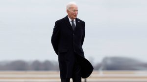 Joe Biden attends a ceremony for fallen US forces members on February 2, 2024 in Dover, Delaware. Photo: Kevin Dietsch/Getty