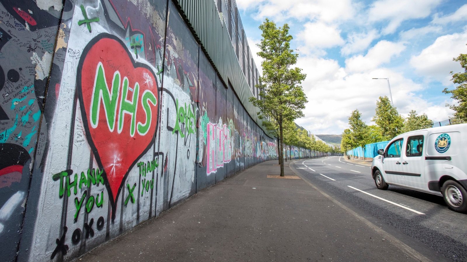 Graffiti pays tribute to the NHS on the Peace Wall in Belfast. Northern Ireland has the worst health waiting lists anywhere in the UK or Ireland. Photo: Paul Faith/AFP/Getty