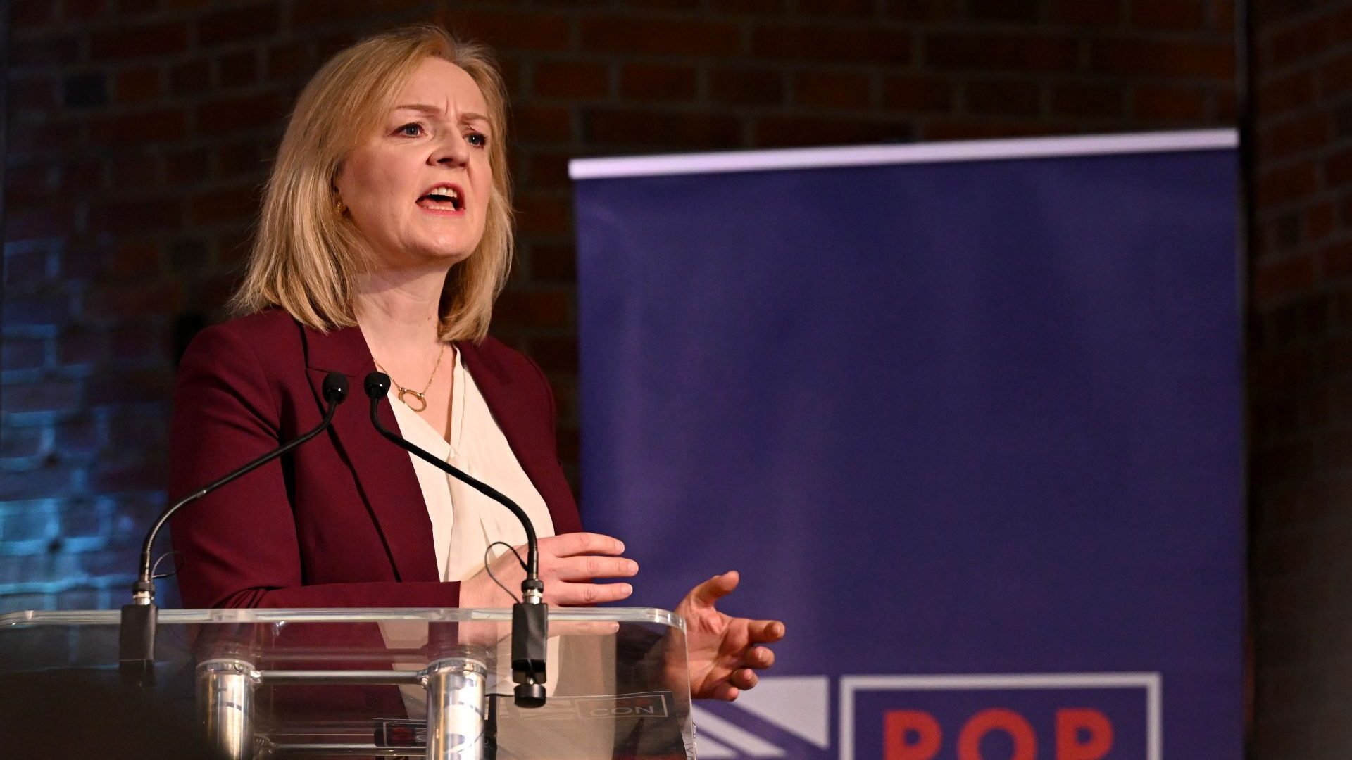 Liz Truss speaks at the launch of the 'Popular Conservatives' movement (Photo by Leon Neal/Getty Images)