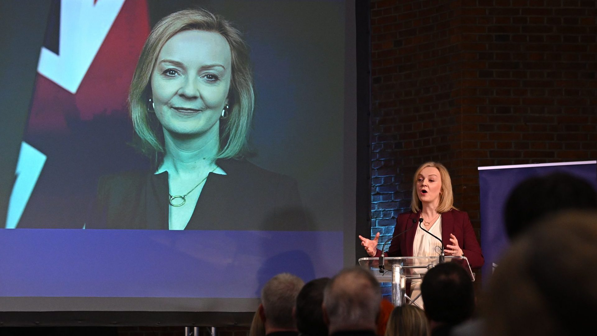 Liz Truss speaks at the launch of the 'Popular Conservatives' movement (Photo by Leon Neal/Getty Images)