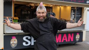 Ben Newman (aka Spudman), whose jacket potatoes have caused a frenzy in the Staffordshire market town of Tamworth after going viral on TikTok