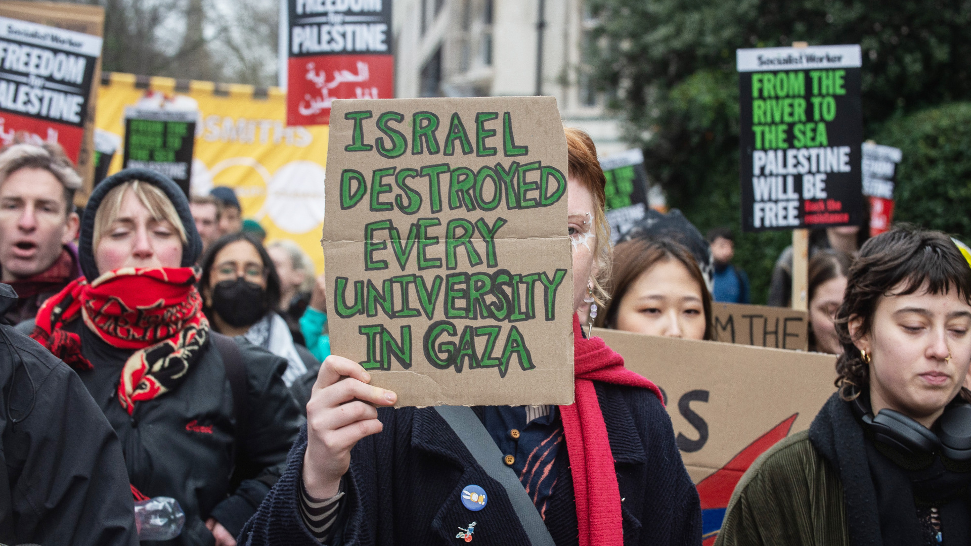 Students marching in London in protest against the Israeli bombardment of Gaza. Photo: Guy Smallman/Getty