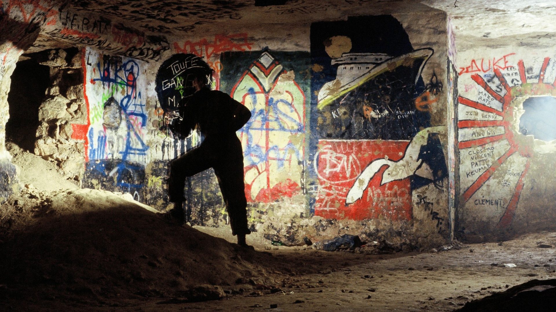 The catacombs form a 200km network underneath Paris. Graffiti is one motive for the ‘cataphiles’. Photo: Olivier Faÿ/Sygma/Getty
