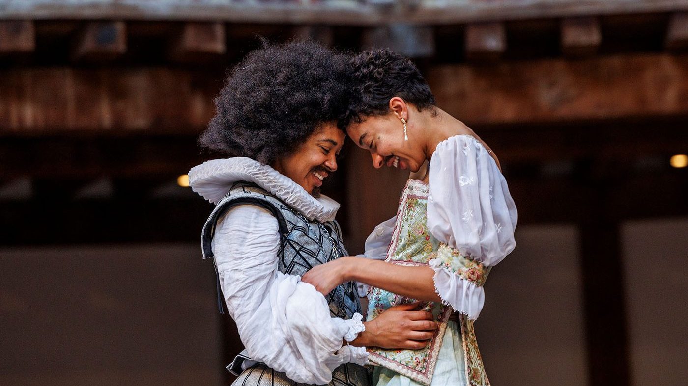 Isabel Adomakoh Young as Orlando and Nina Bowers as Rosalind in As You Like It. Photo by Ellie Kurttz.