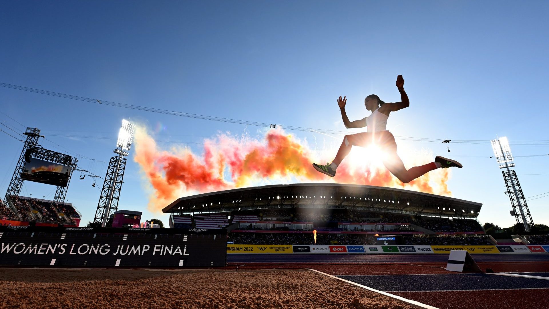 Abigail Irozuru of Team England takes part in a practice jump for the Women's Long Jump Final during Athletics Track & Field on day ten of the Birmingham 2022. Photo: David Ramos/Getty Images