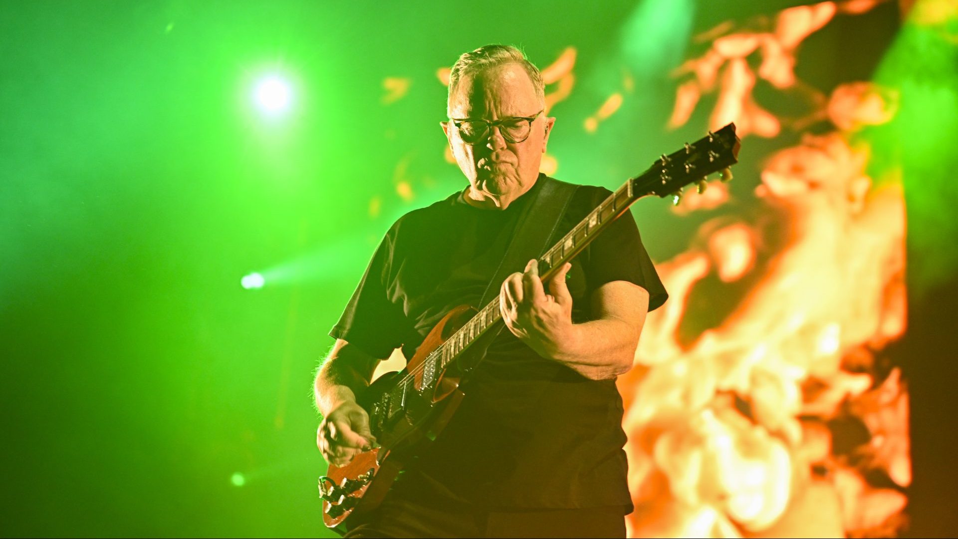 Bernard Sumner of New Order performs at London's O2 Arena in September 2023 (Photo by Jack Hall/Getty Images)