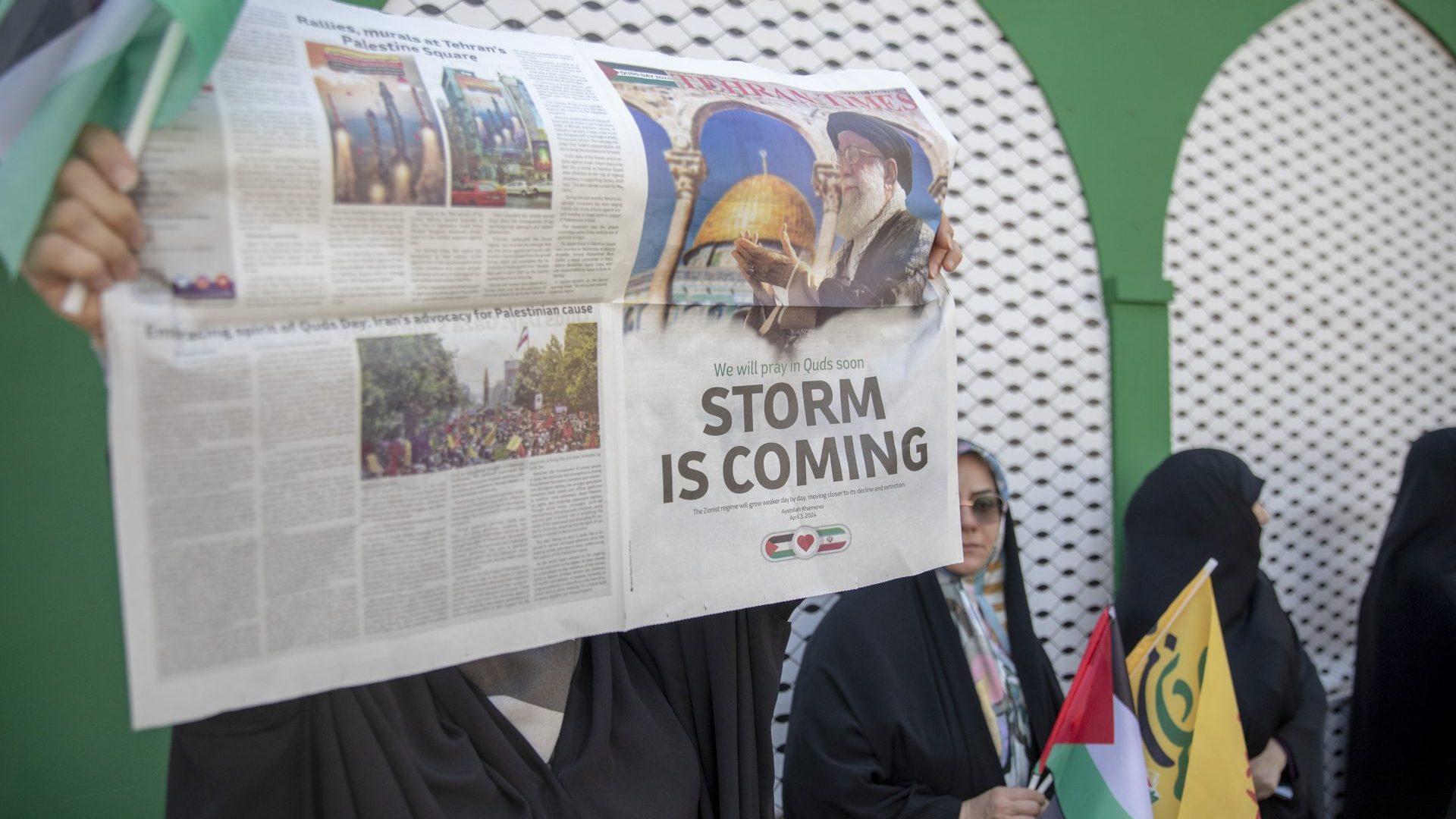 The funeral of the commanders killed in an Israeli strike in Syria coincides with this year's annual Quds Day commemorations. Photo: Majid Saeedi/Getty Images