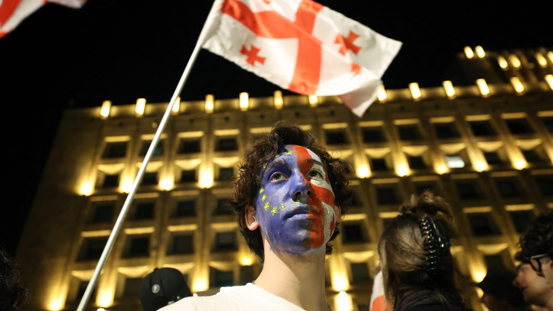 People protest in Tbilisi against a draft bill on ‘foreign influence’ that opponents say will undermine Georgia’s European aspirations. Photo: Giorgi Arjevanidze/AFP/Getty