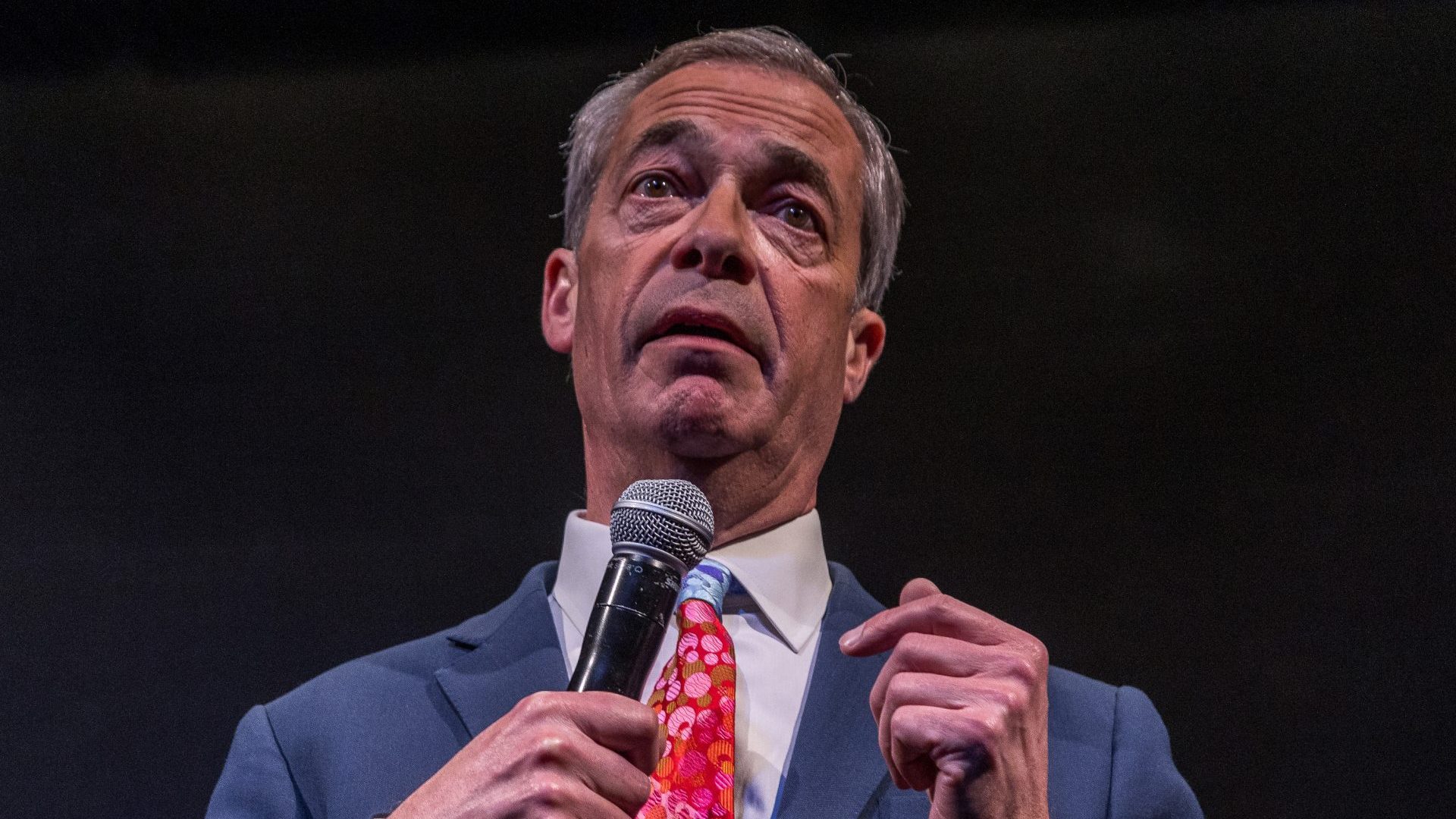 Nigel Farage gives a speech at the National Conservatism Conference in Brussels (Photo by Omar Havana/Getty Images)