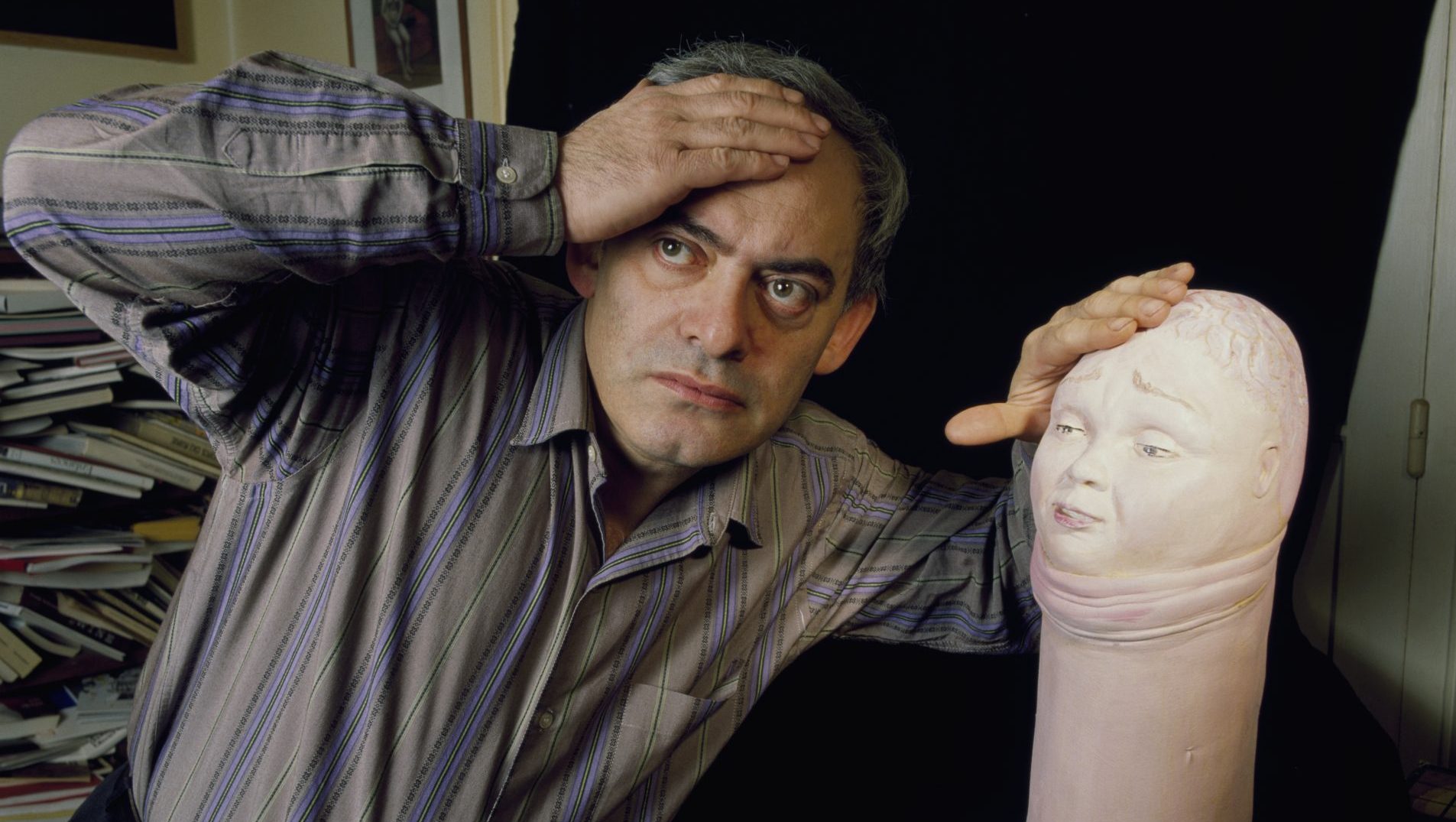 French writer and artist Roland Topor at home with one of his creations. Photo: Sergio Gaudenti/Sygma/Getty