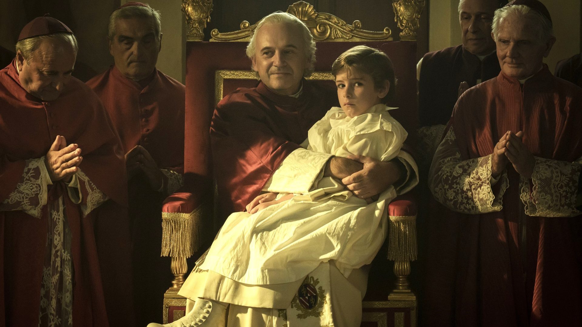 Paolo Pierobon as Pope Pius IX and Enea Sala as Edgardo Mortara in  Marco Bellocchio’s Rapito (Kidnapped). Photo: Kavac Film & IBCmovie