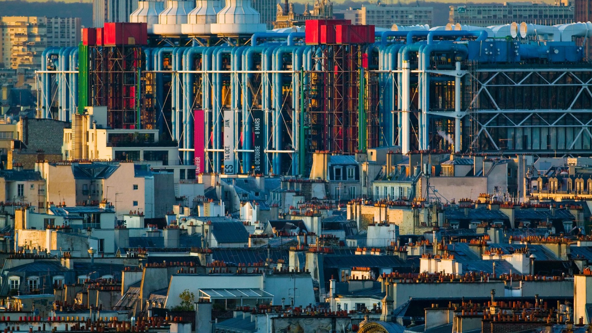 The Centre Pompidou looms over the roofs of the Marais district of Paris. Photo: Yann Guichaoua-Photos/Getty