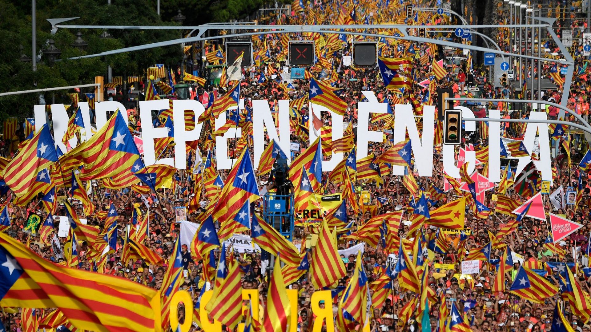 A pro-Catalan independence demonstration in Barcelona, 2018. Photo: Lluis Gene/AFP/Getty