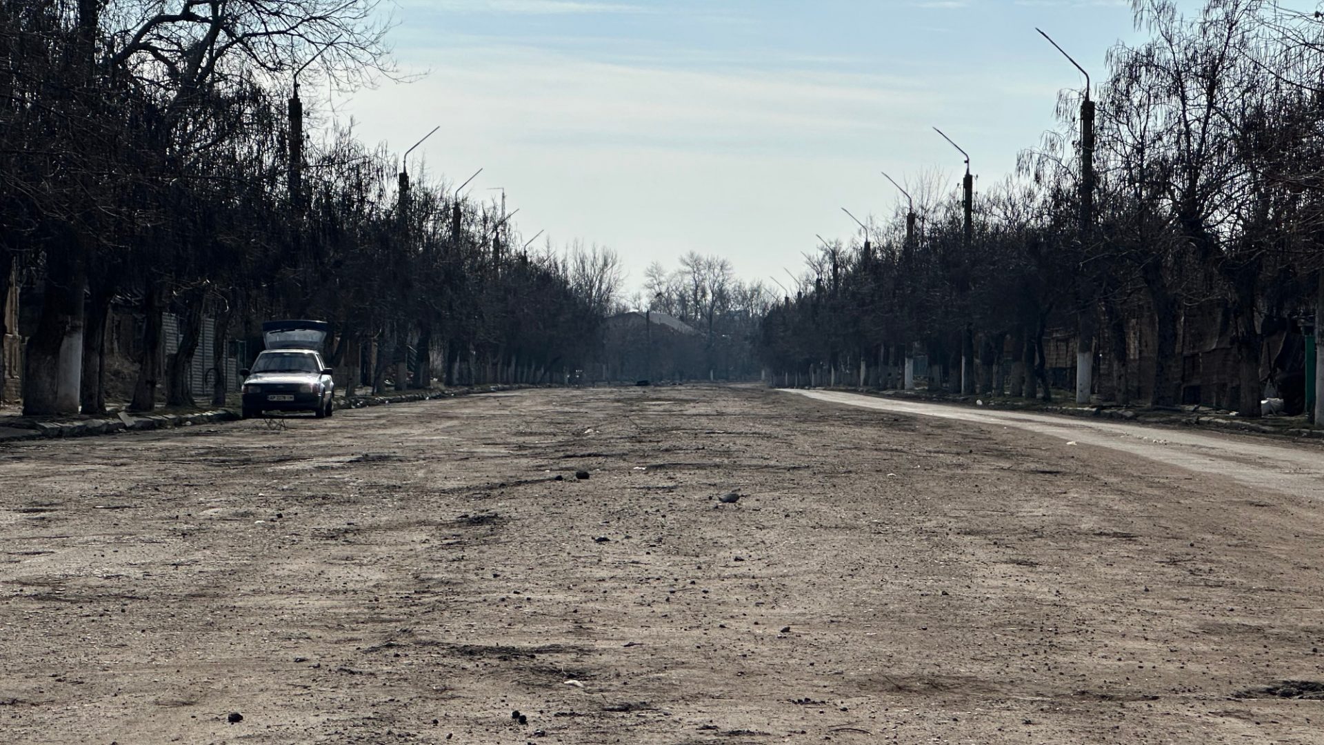 A deserted avenue in Ukraine, reminiscent of a lunar landscape. All photos: 
Will Blackburn