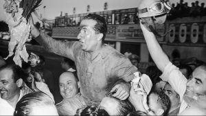 Alberto Ascari after victory in the Italian Grand Prix, Monza, 1952. Photo: Gamma-Keystone/Getty