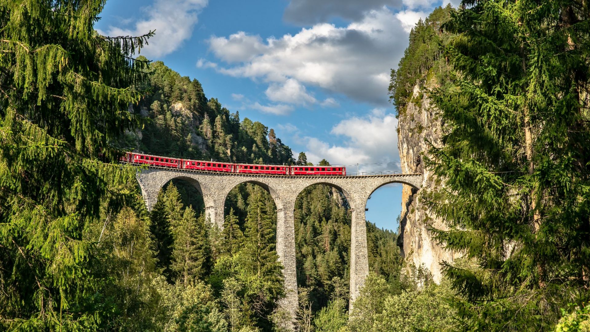 The Landwasser Viaduct, a Unesco World Heritage site on the Albula railway in Switzerland. Photo: Achim Thomae/Getty