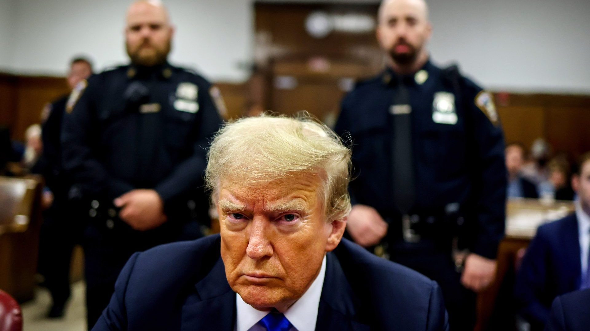 Former U.S. President Donald Trump sits at the defendant's table inside the courthouse. Photo: Justin Lane - Pool/Getty Images