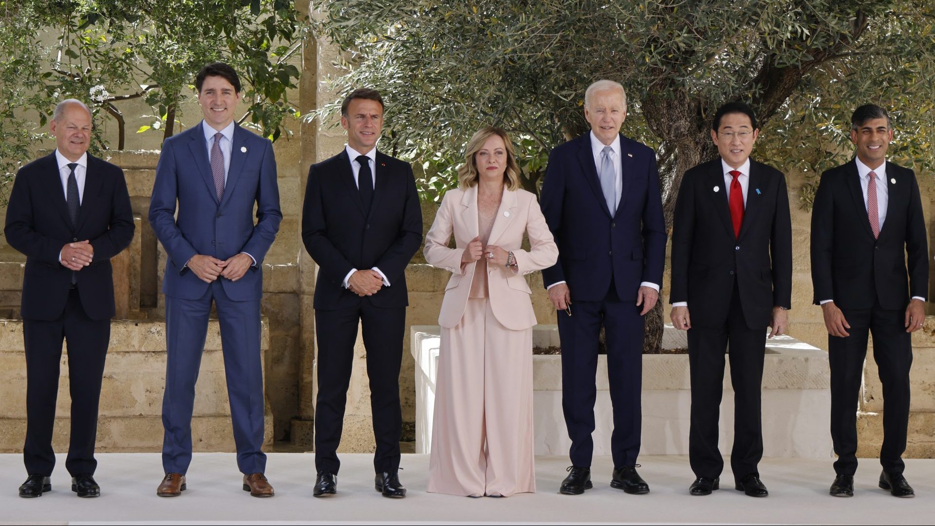 The leaders of the G7 assemble for the summit. Photo: Ludovic Marin/AFP/Getty