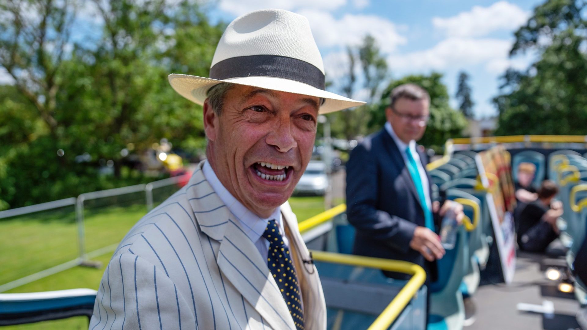 Nigel Farage prepares to speak during a campaign event in Maidstone (Photo by Carl Court/Getty Images)