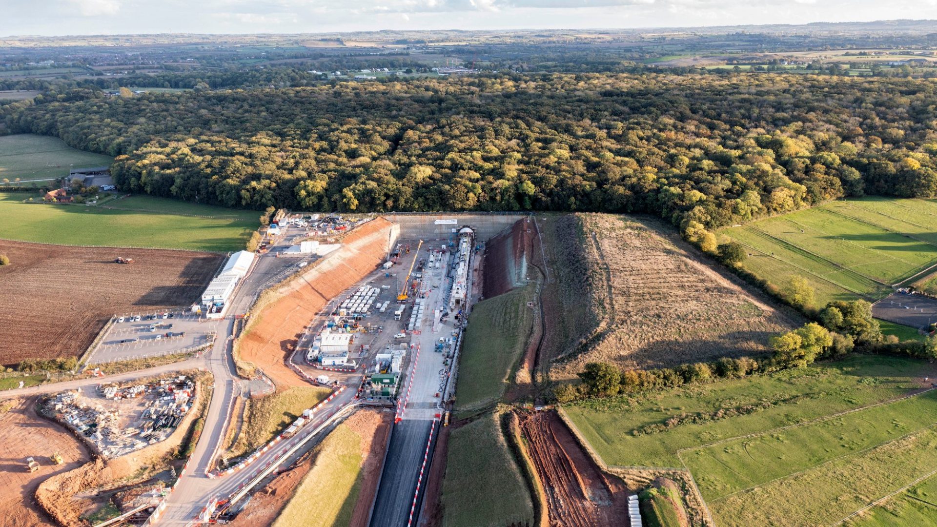 A tunnel is built on the HS2 line under Long Itchington Wood, an ancient woodland in Warwickshire, 2021. Photo: Chris Gorman/Getty