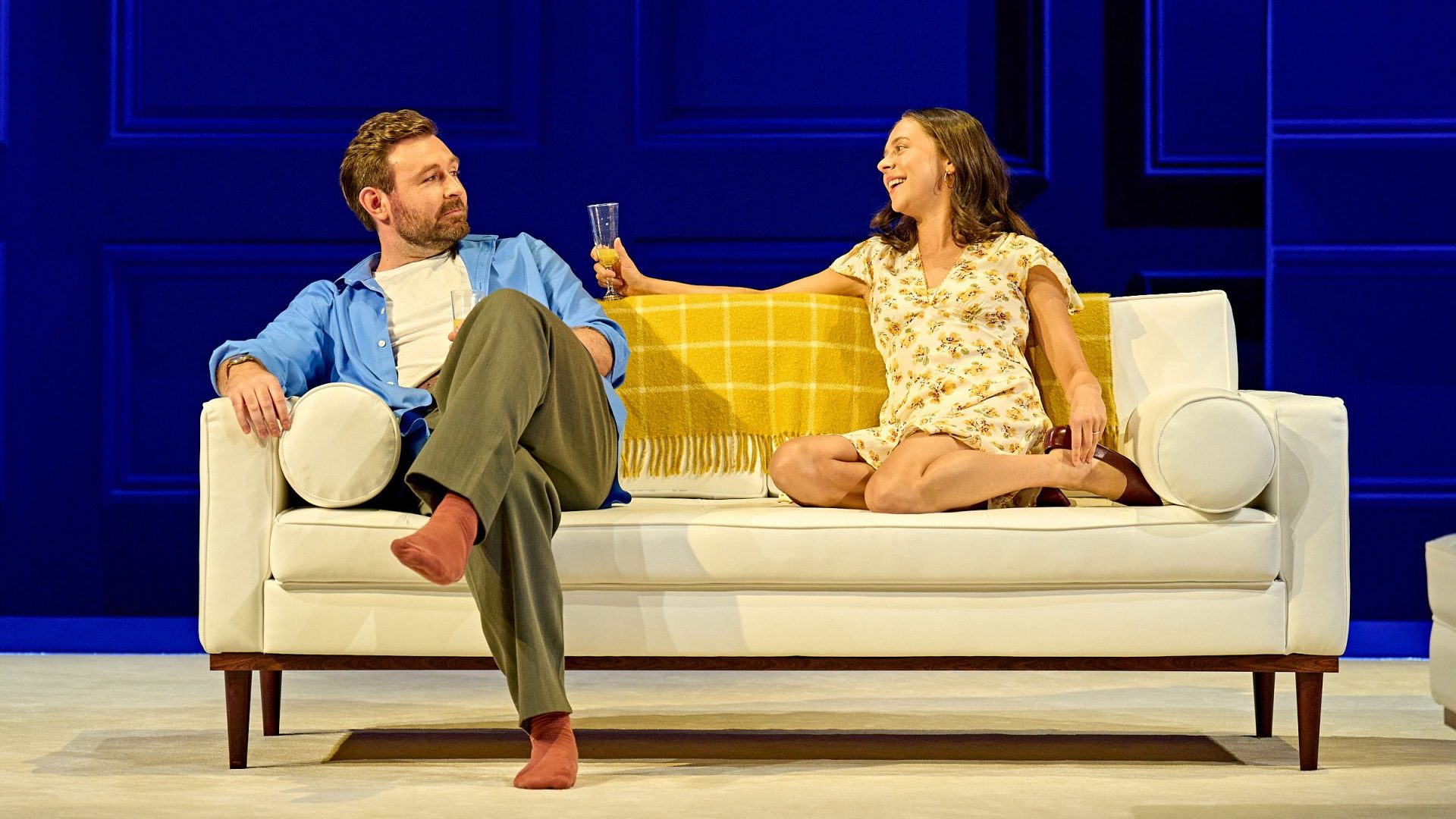 James McArdle (Henry) and Bel Powley (Annie) in The Real Thing at The Old Vic. Photo: Manuel Harlan