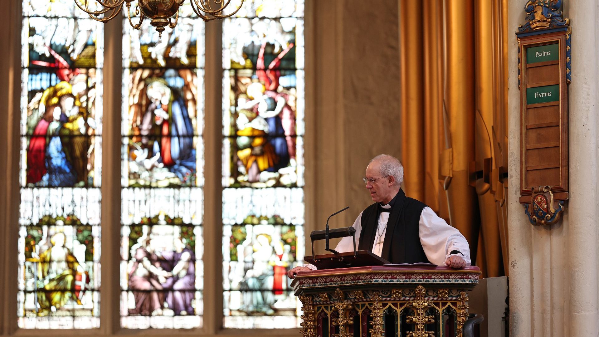 Archbishop of Canterbury Justin Welby speaks during a service held for the new UK Parliament at Westminster Abbey (Photo by Adrian Dennis - WPA Pool/Getty Images)