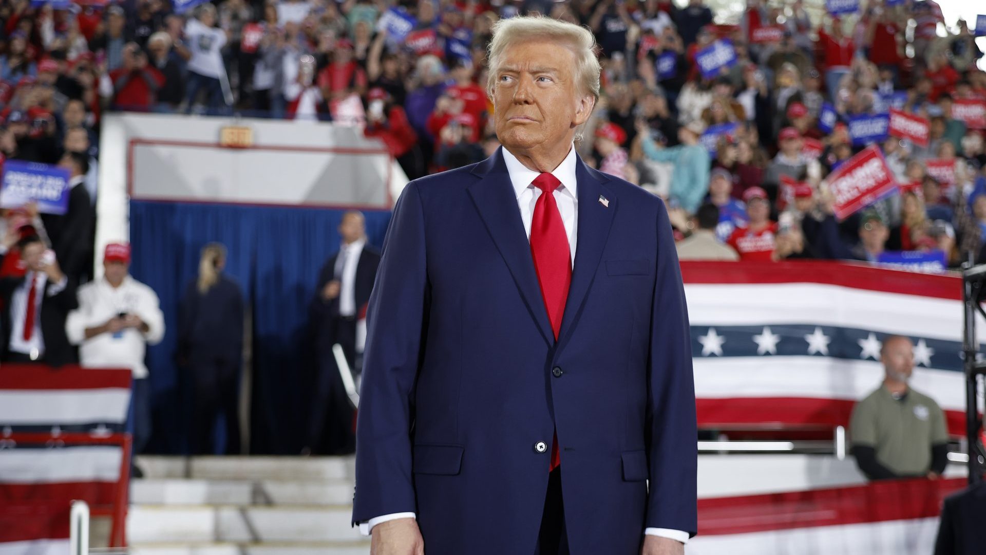 Donald Trump takes the stage during a campaign rally in North Carolina (Photo by Chip Somodevilla/Getty Images)