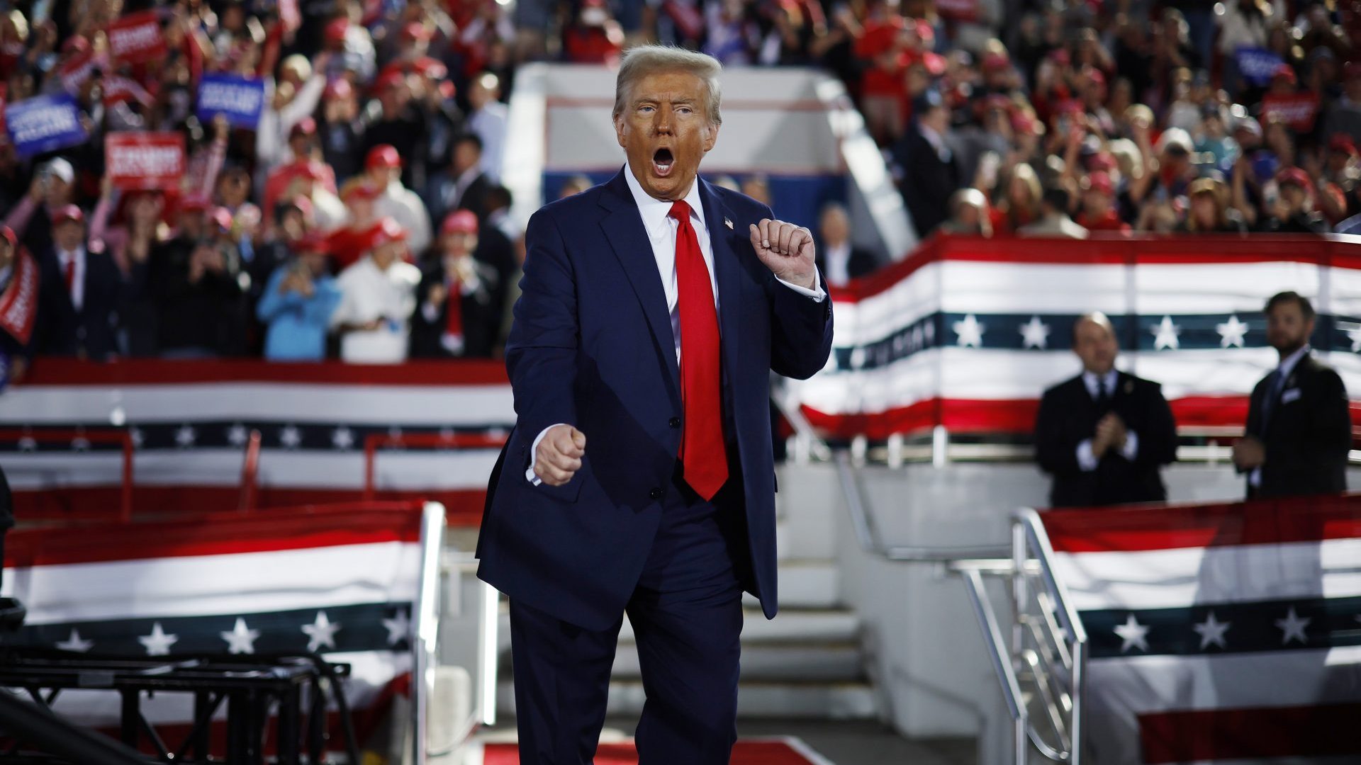 Donald Trump dances off stage at the conclusion of a campaign rally
Photo: Chip Somodevilla/Getty Images