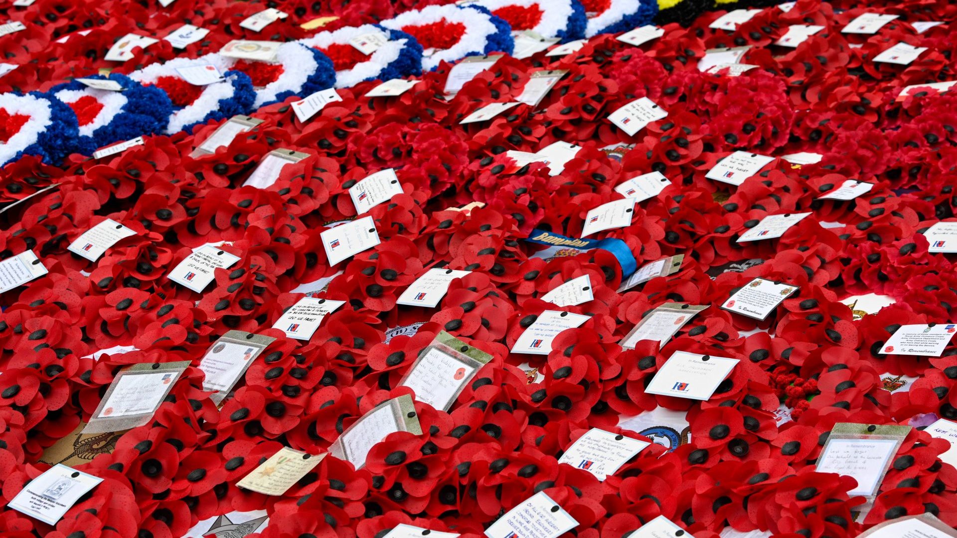 Wreaths are displayed at The Cenotaph on November 10 (Photo by Ben Montgomery/Getty Images)