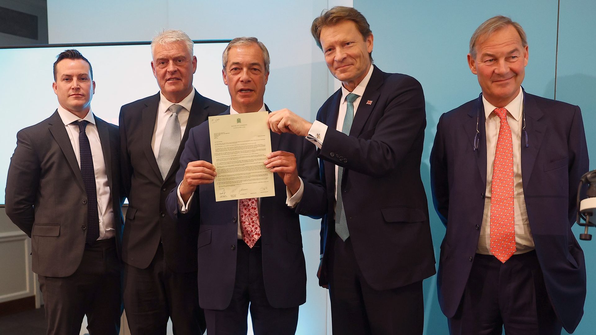 Reform MPs James McMurdock, Lee Anderson, Nigel Farage, Richard Tice and Rupert Lowe (Photo by Peter Nicholls/Getty Images)