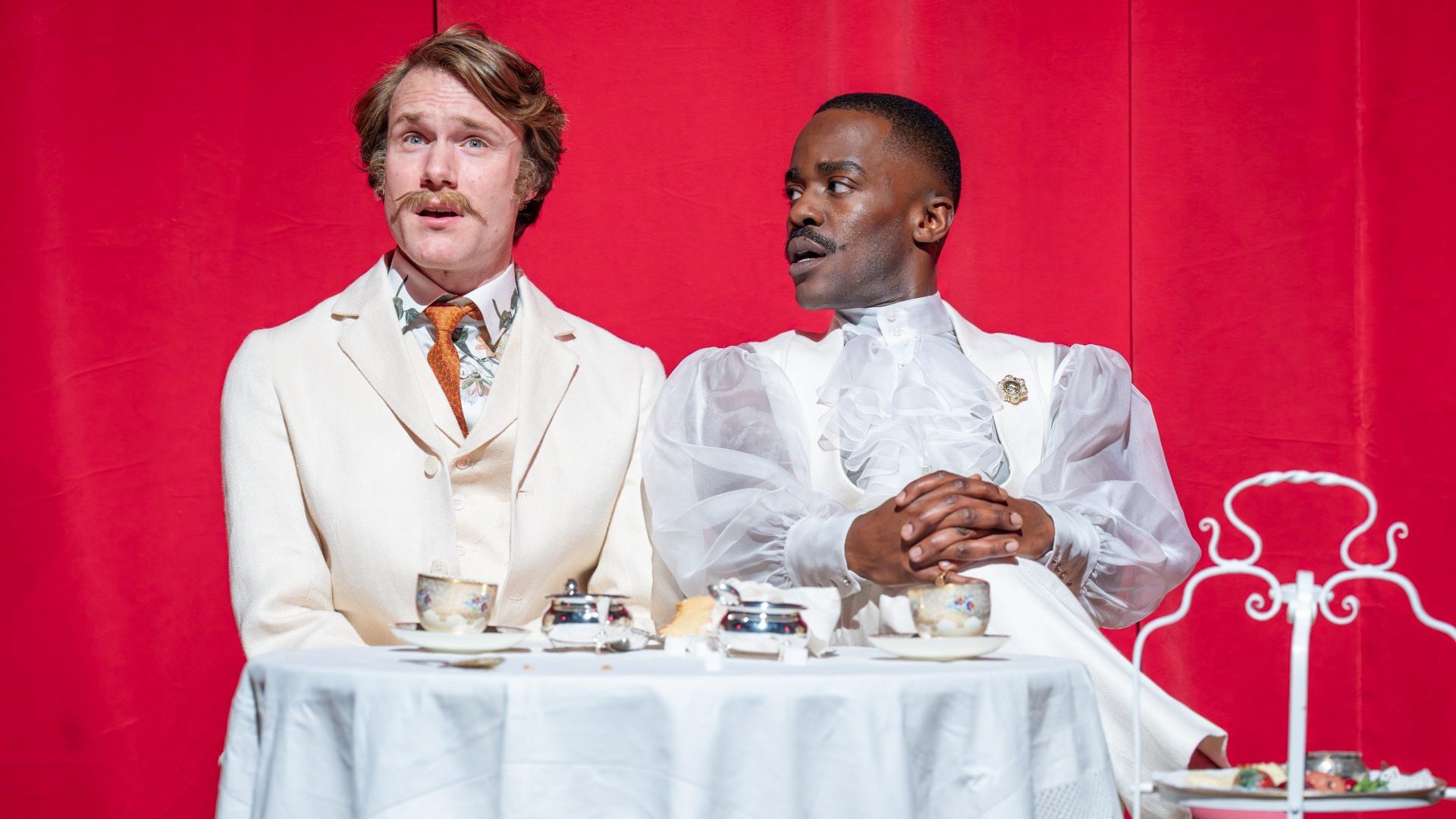 Hugh Skinner (Jack) and Ncuti Gatwa (Algernon) in The Importance of Being Earnest at the National Theatre. Photo: Marc Brenner