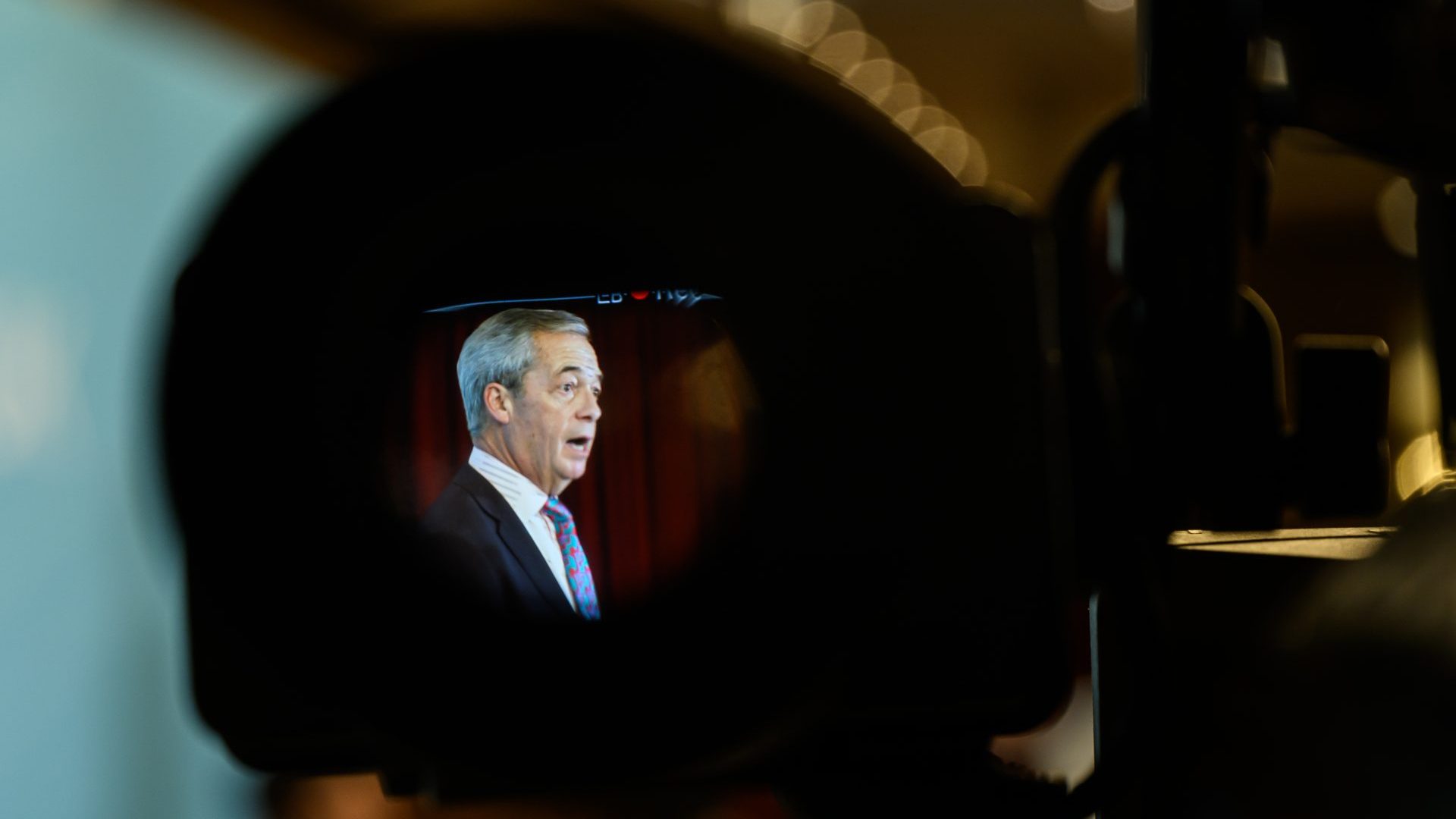 Nigel Farage answers questions from the media during a Reform UK press conference (Photo by Leon Neal/Getty Images)