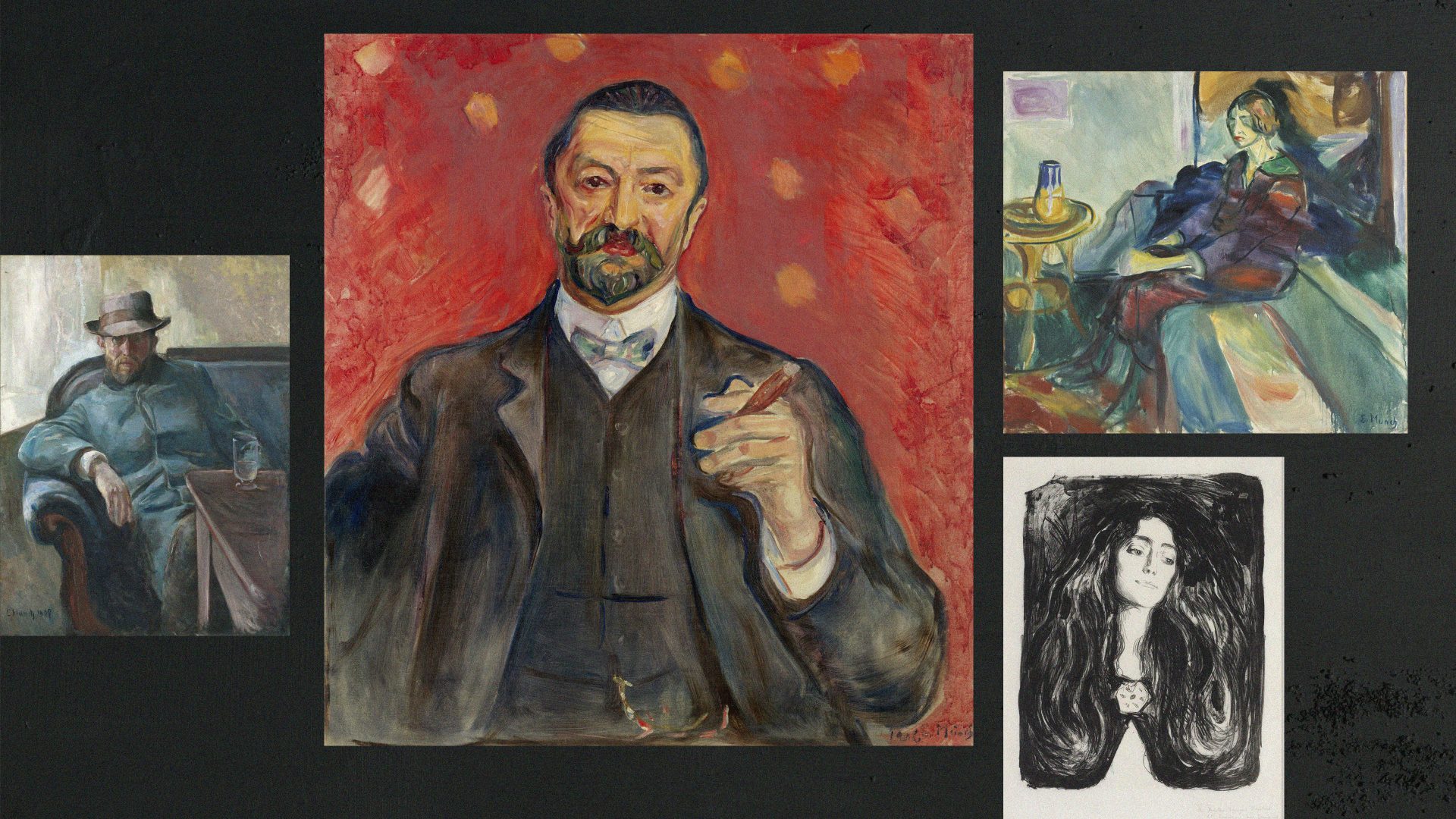 A collection of Edvard Munch portraits. Credits: Nasjonalmuseet/Børre
Høstland;Van
Gogh Museum, Amsterdam;Private collection,
courtesy Peder Lund;Munchmuseet / Sidsel de Jong.

