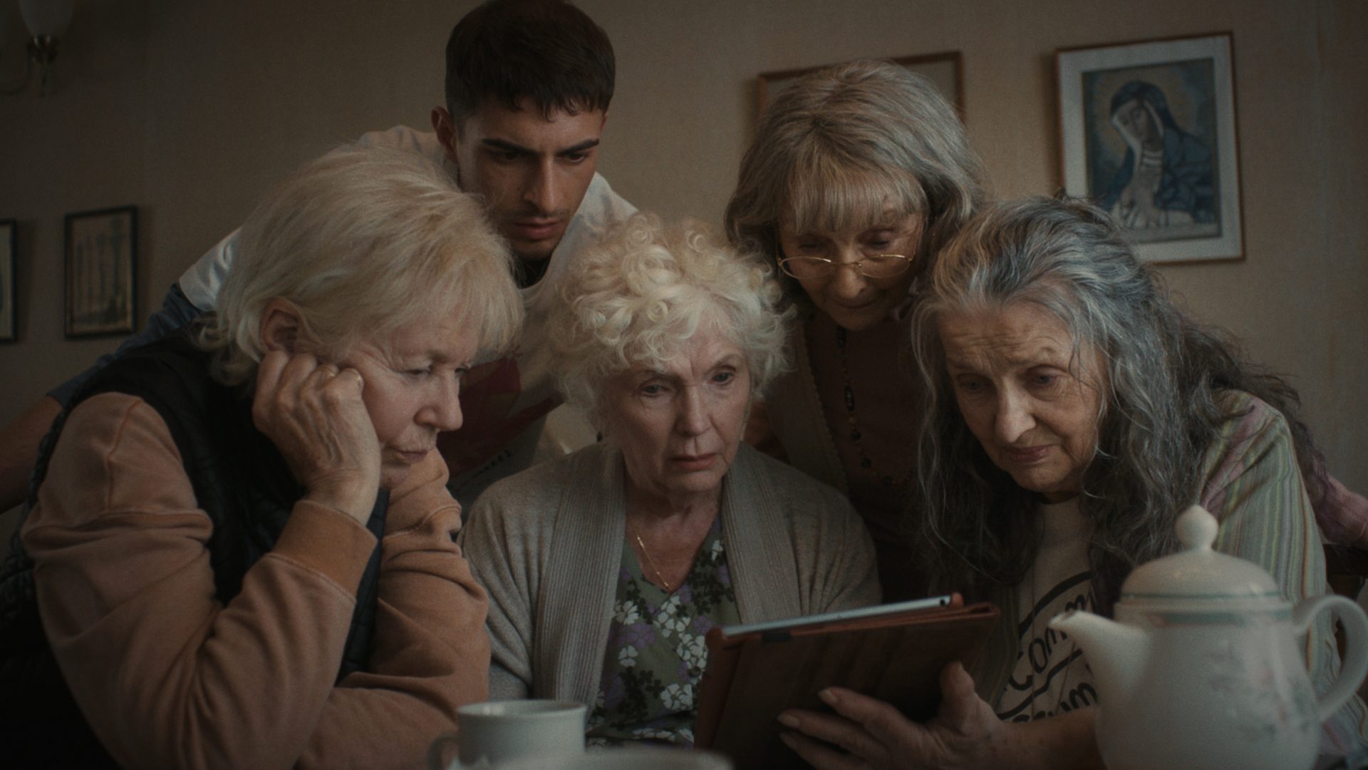 Dearbhla Molloy, Gaetan Garcia, Fionnula Flanagan, Stella McCusker and Paddy Glynn in Four Mothers. Photo: BFI Distribution
