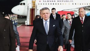 Slovakian Prime Minister Robert Fico arrives in Moscow. Photo: Anatoliy Medved / RIA Novosti/Anadolu via Getty Images