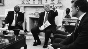 Trump signed an executive order in February that claimed white South Africans are the victims of government land confiscation and race-based “genocide,”. Photo: Chip Somodevilla/Getty Images